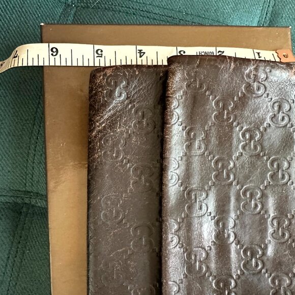 AUTHENTIC GUCCI LOGO EMBOSSED FLAP BI-FOLD LONG WALLET LEATHER PREOWNED BROWN - Picture 7 of 8
